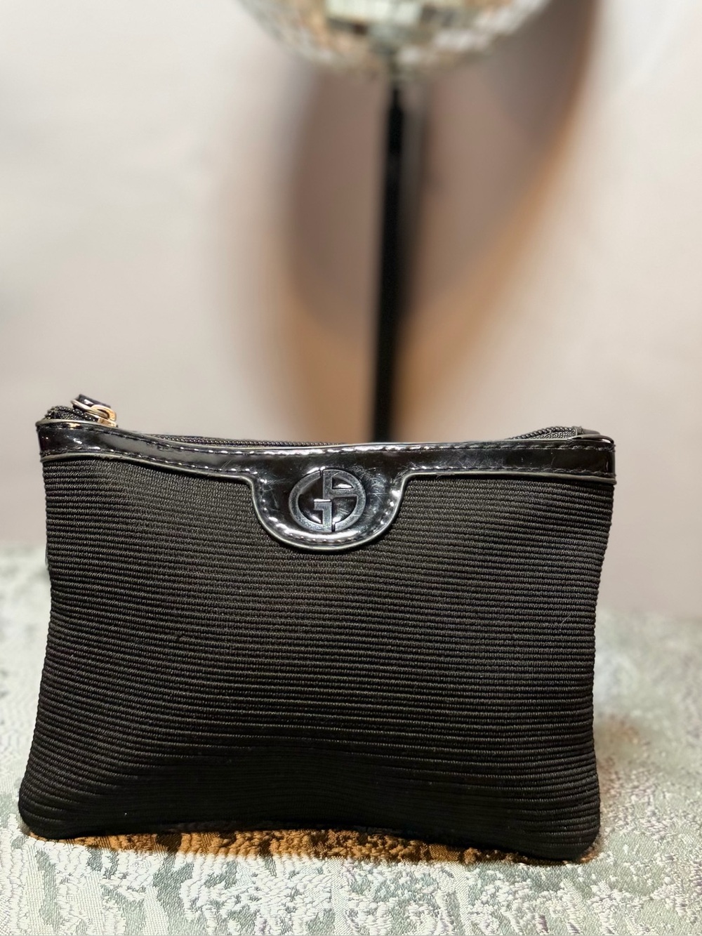 Giorgio Armani Black Textured Pouch with Patent Trim